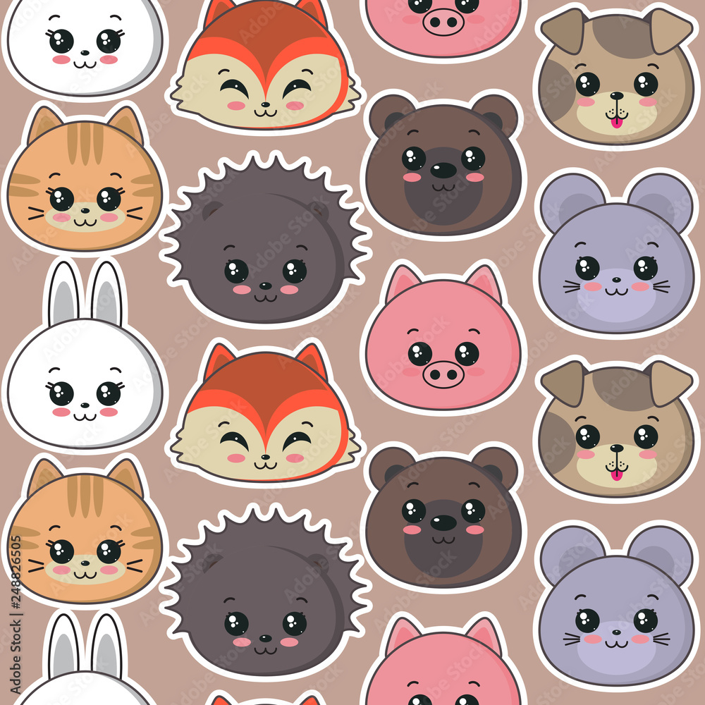 Vector seamless pattern with cute animal faces Vector seamless pattern with cute animal faces
