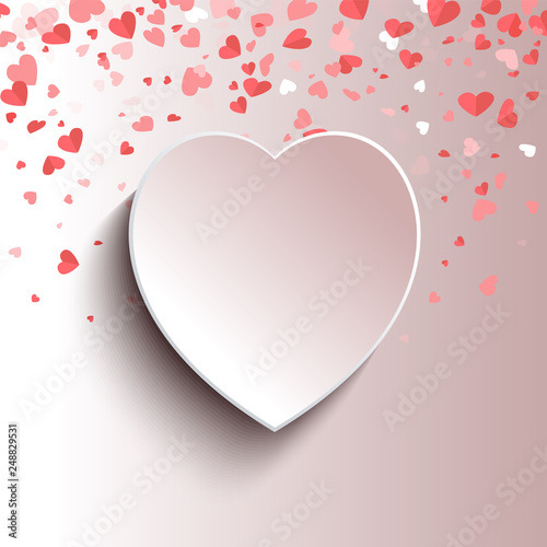 Heart-shape 3D frame with spare place for text isolated on grey background. Greeting card on Valentines day template, symbol of love, realistic vector hearts