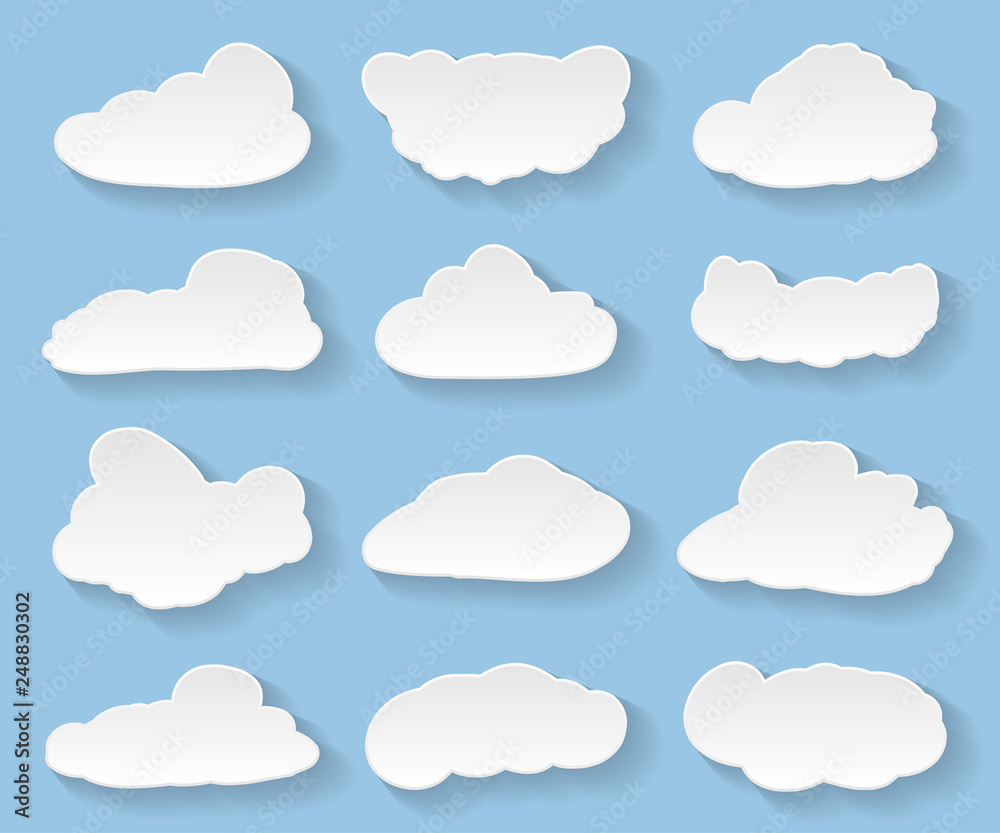 Cartoon clouds on blue background.