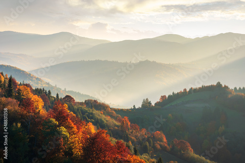 Fotografie beautiful autumn landscape in mountains at sunset