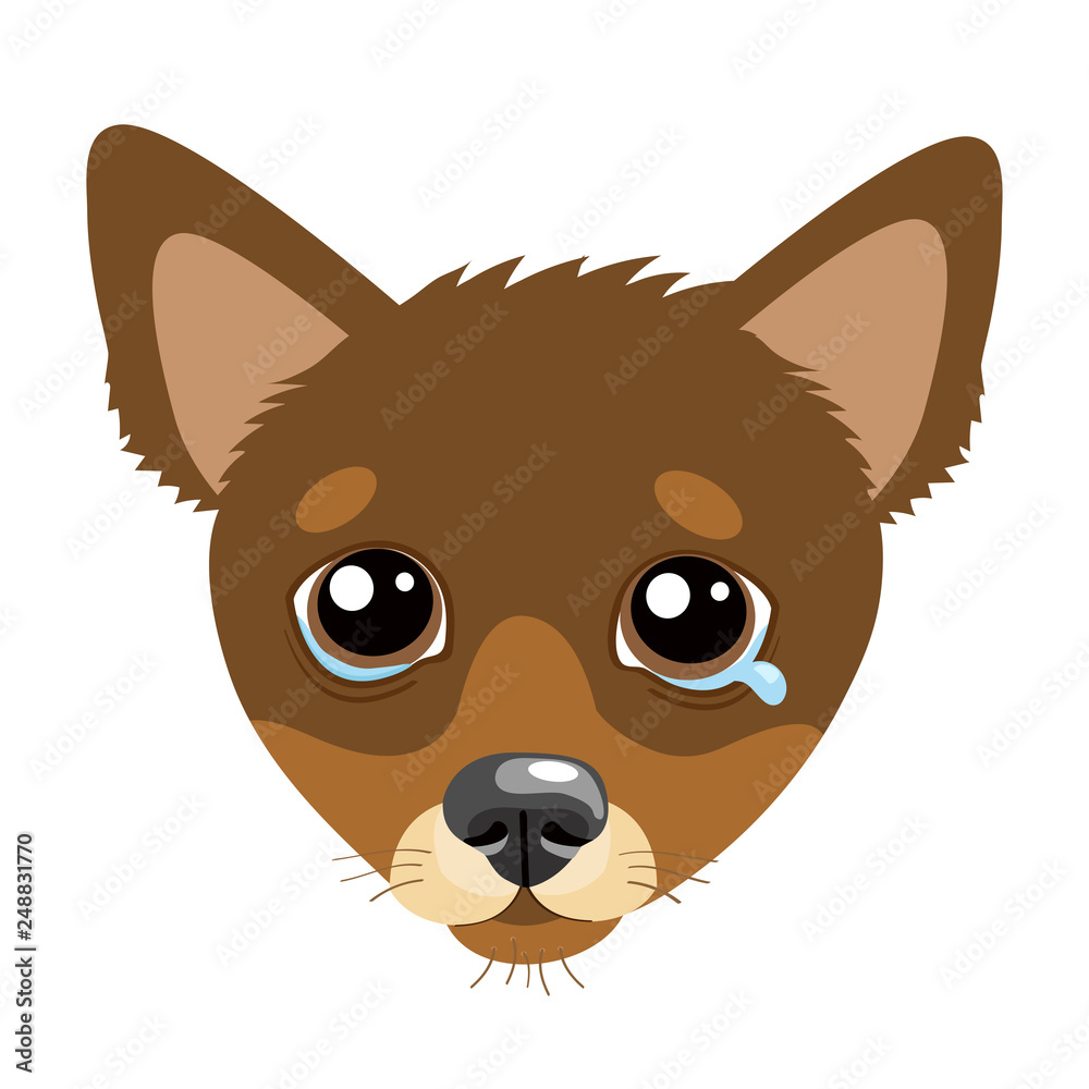 Sad Dog Face Emoticon Vector Icon. Vector Head Cute Sad Face Pet Animal.  Crying Dog Emoji. When You Depressed. Flat design style. White background  and Isolated. Stock Vector | Adobe Stock