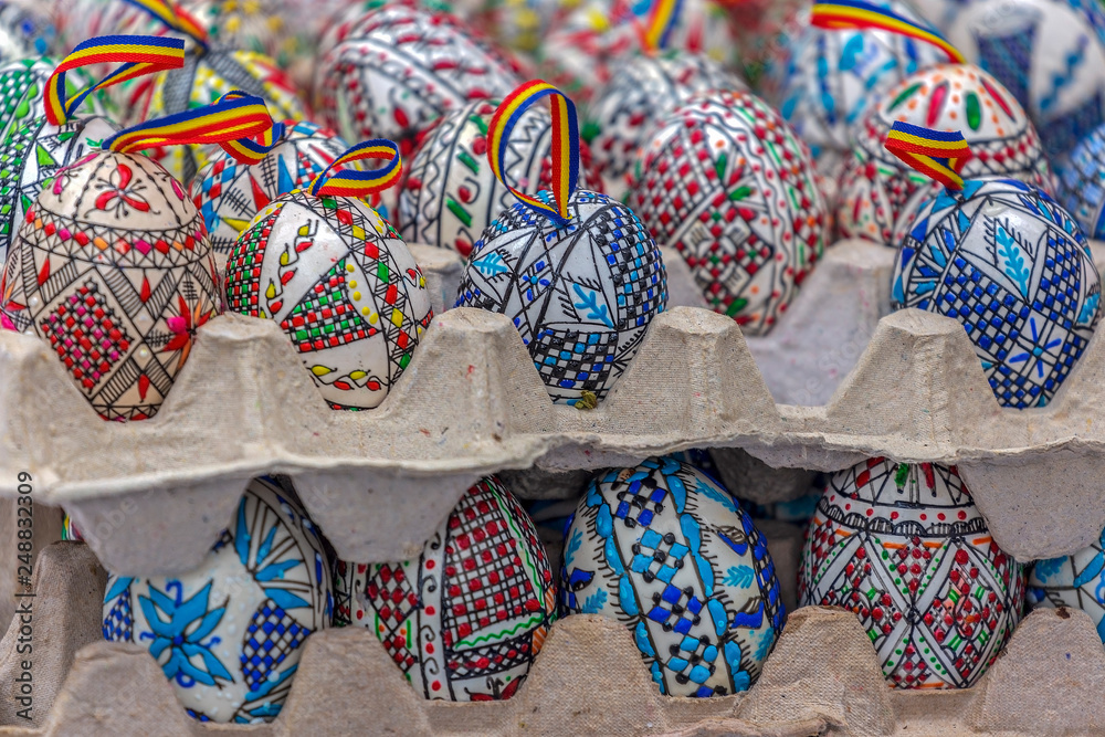 Traditional painted and decorated Easter eggs specific Romanian