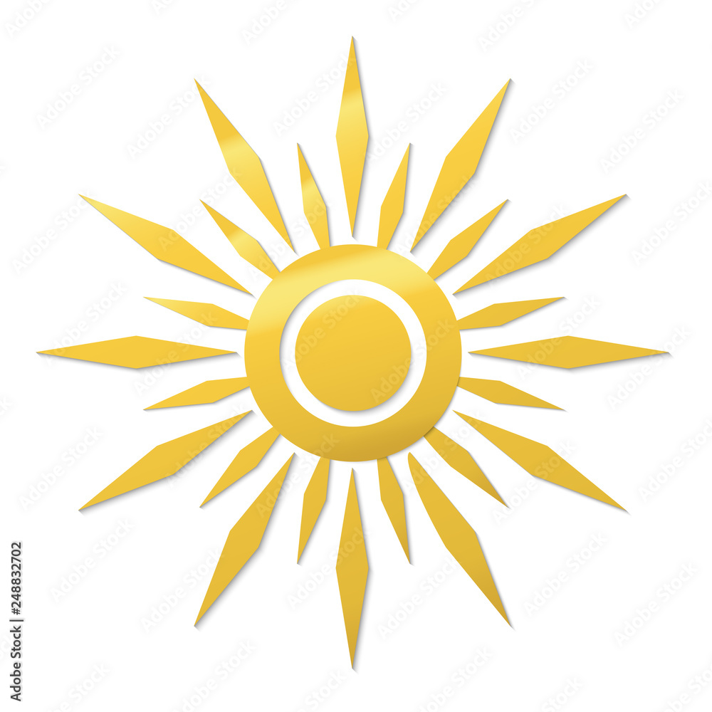 paper cut style sun symbol. Golden gradient vector icon paper cut style sun symbol. Golden gradient vector icon