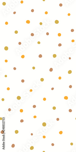 Hand drawn seamless geometric pattern with circles, in brown, green, yellow, on white background. Vector illustration. Flat style design. Concept for kids textile print, wallpaper, wrapping paper.