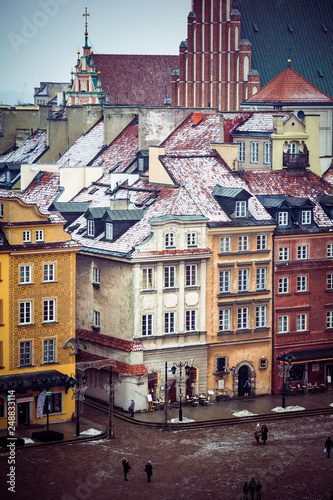 Warsaw old town seen from above with cathedral in background