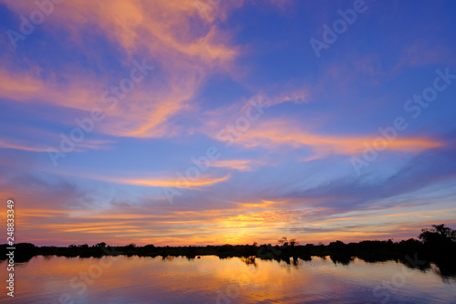 Paraguay River at sunrise in the region of Corumba, Pantanal, Mato Grosso do Sul, Brazil