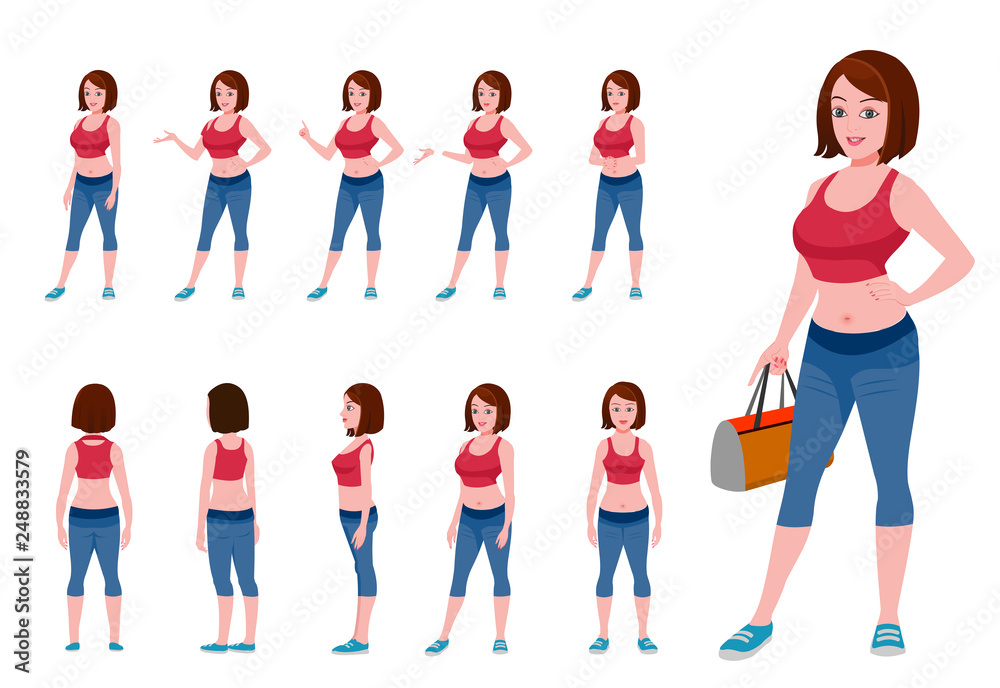 Gym girl character model sheet and turnaround Gym girl character model sheet and turnaround