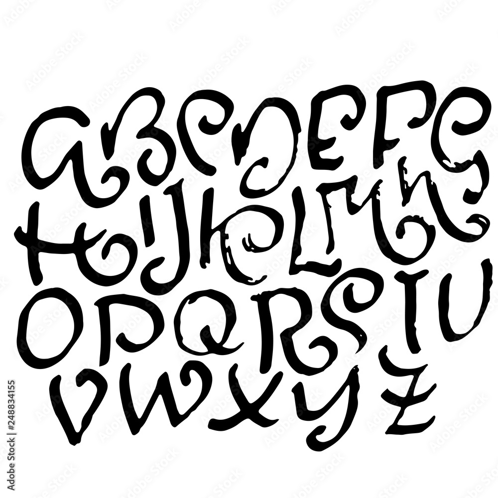 Simple alphabet letters. Handdrawn grunge ink font. Vector illustration. Simple alphabet letters. Handdrawn grunge ink font. Vector illustration.