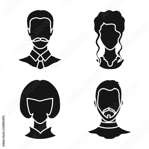 Vector design of character and profile logo. Set of character and dummy vector icon for stock.