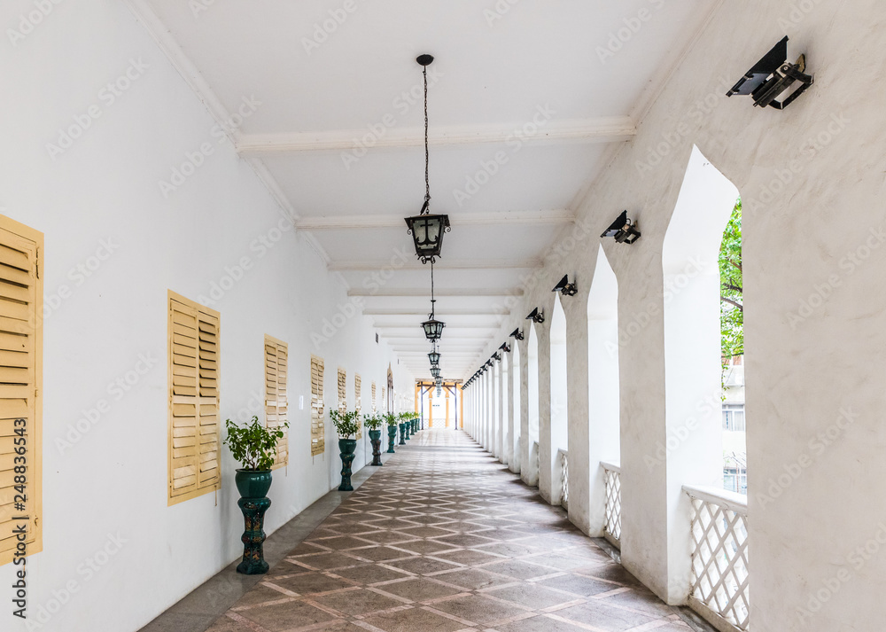 Corridors of the Moorish Barracks in Macau, China.