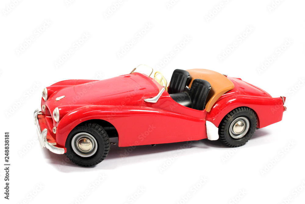 Vintage Retro Sports Car Child Toy On White Background