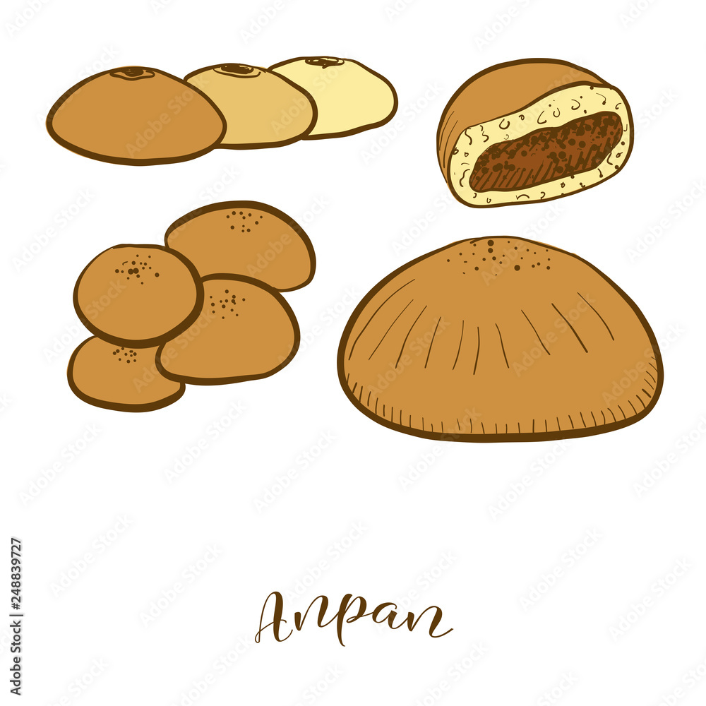 Colored sketches of Anpan bread Colored sketches of Anpan bread