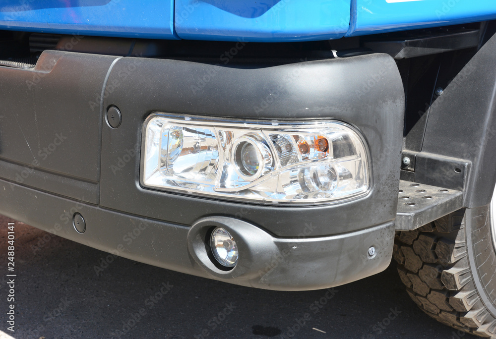 Automobile truck headlights and bumper.