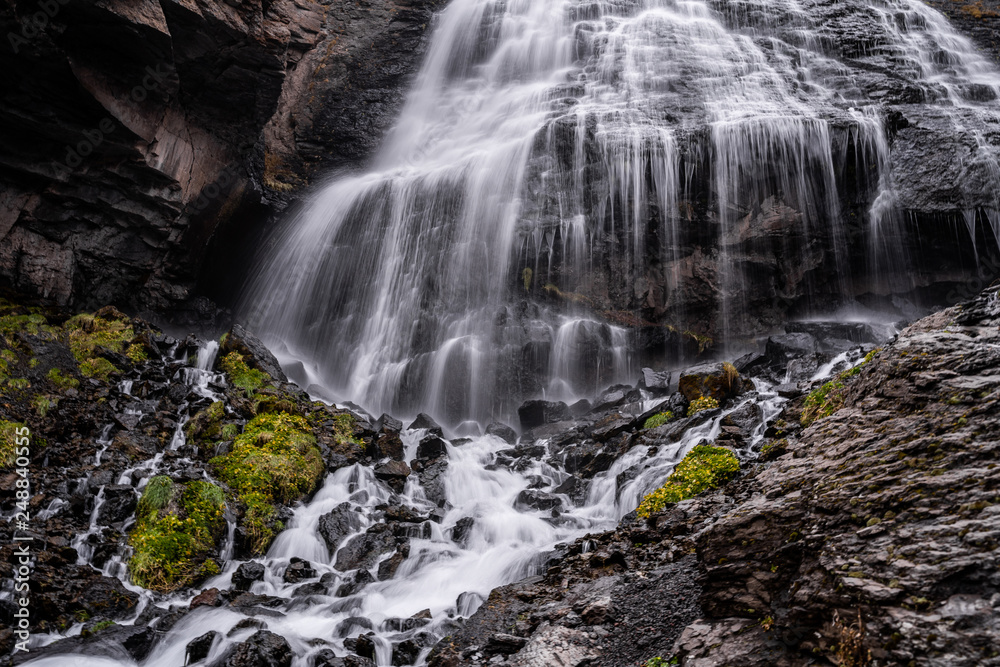 The waterfall of the girl's braids in the Elbrus region near the village of Terskol