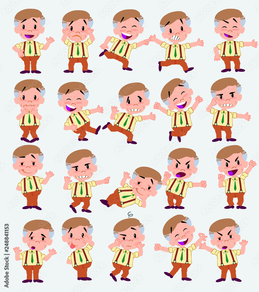 Cartoon character businessman in casual style. Set with different postures, attitudes and poses, doing different activities in isolated vector illustrations.