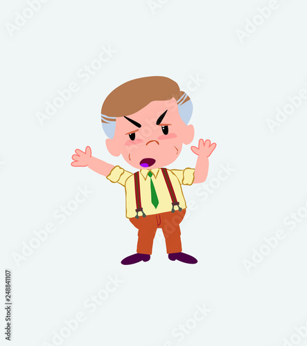 Businessman in casual style argues something with a gesture of discontent.