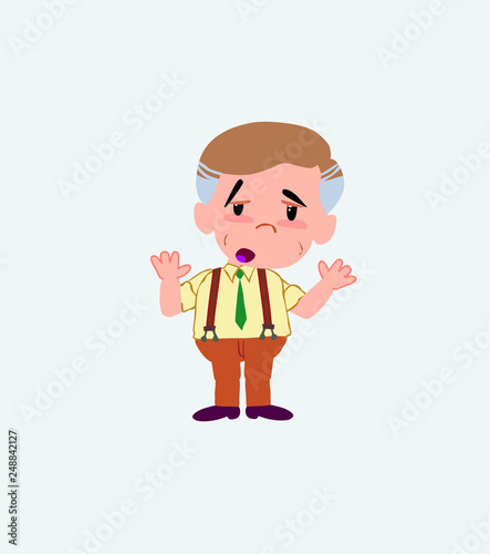 Businessman in casual style makes a gesture of tired resignation.