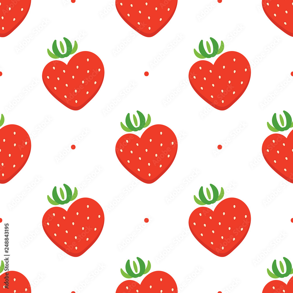 Vector seamless pattern background with cute cartoon strawberry in the shape of the heart. Vector seamless pattern background with cute cartoon strawberry in the shape of the heart.