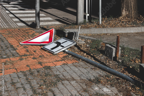 broken traffic sign