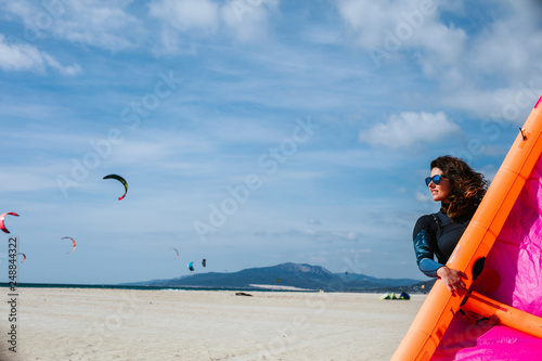 Kitesurf Instructor Preparing kites on the beach