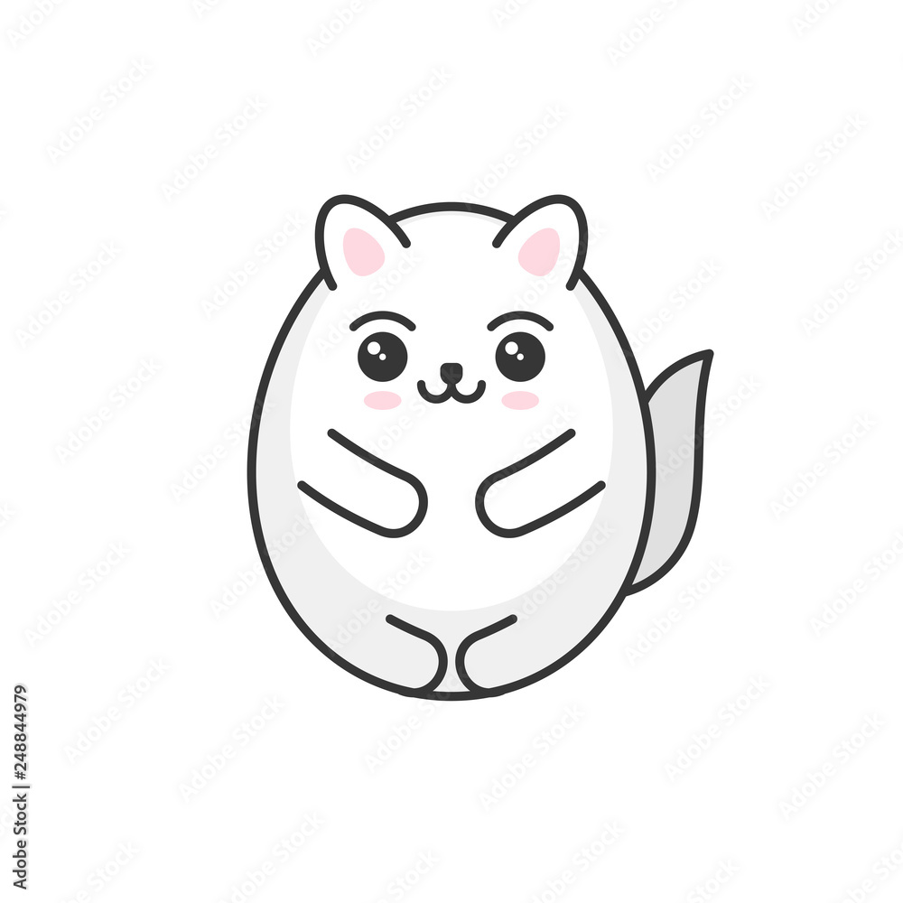 Cute Cartoon Kawaii White Cat on Light Background. Vector Cute Cartoon Kawaii White Cat on Light Background. Vector