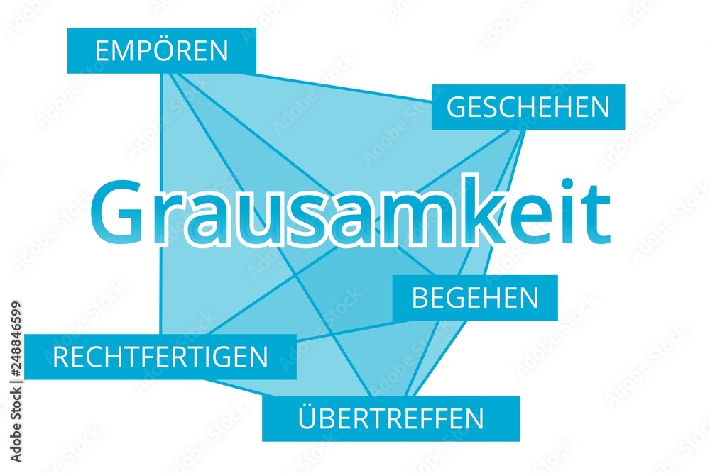 Grausamkeit - Begriffe verbinden, Farbe blau Grausamkeit - Begriffe verbinden, Farbe blau