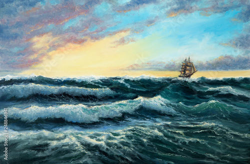 Obraz na plátně Ship in ocean