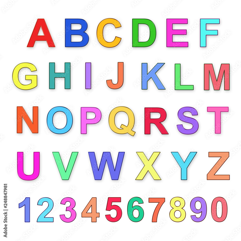 Children's multicolored alphabet and numbers