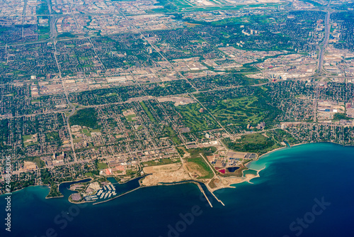 Aerial view of the Mississauga area cityscape