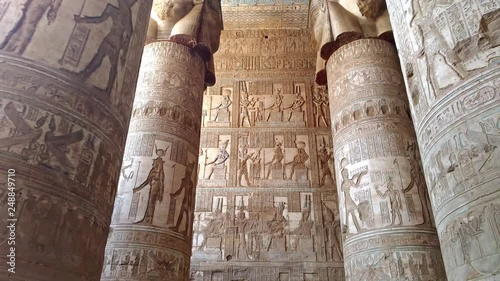 Beautiful interior of the temple of Dendera or the Temple of Hathor. Egypt, Dendera, near the city of Ken. photo