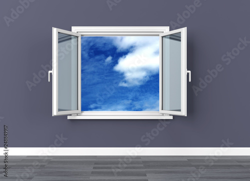 open window sky clouds freedom dream vision serene