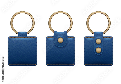 Leather key rings set. Key chains accessory design.