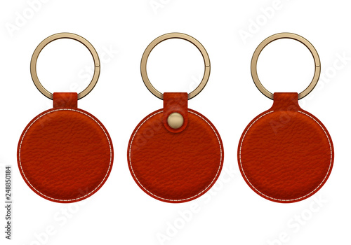 Leather key rings set. Key chains accessory design.