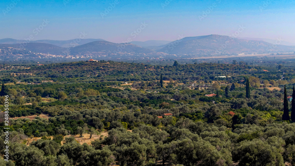 Panoramablick in die Landschaft auf Dörfer auf Samos