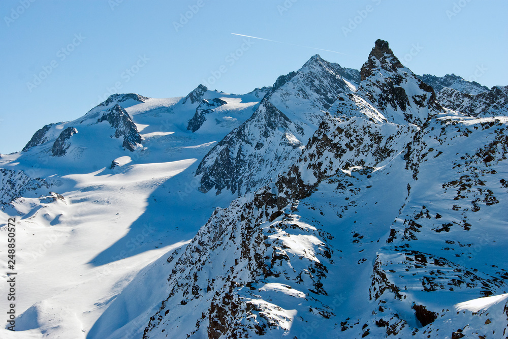 French Alps from Mont Vallon in Meribel Mottaret Les Trois Vallees ski area France
