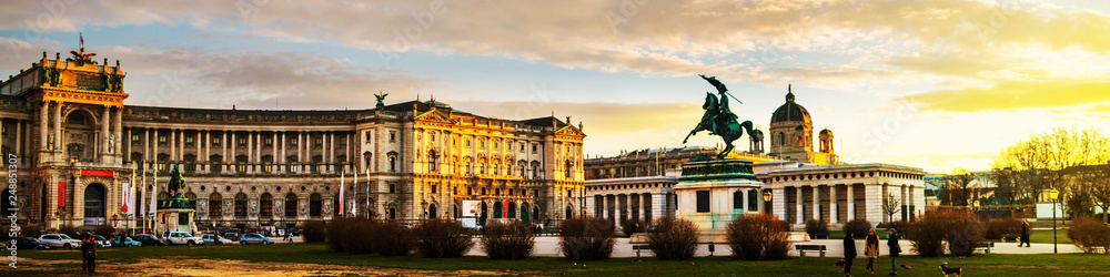 Statue of Archduke Charles in Vienna, Austria at sunset