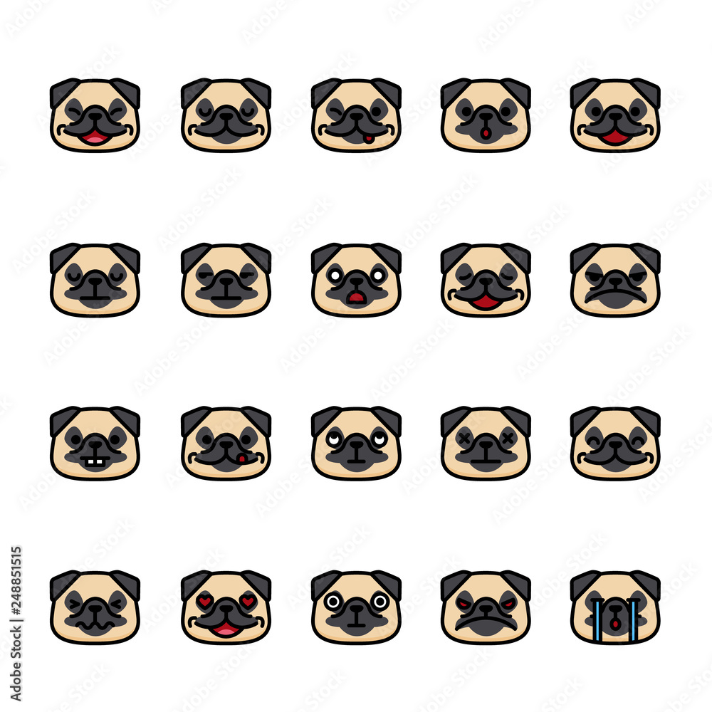 Color line icon set of Pug Dog Emoji Emoticon Stock Vector Adobe Stock