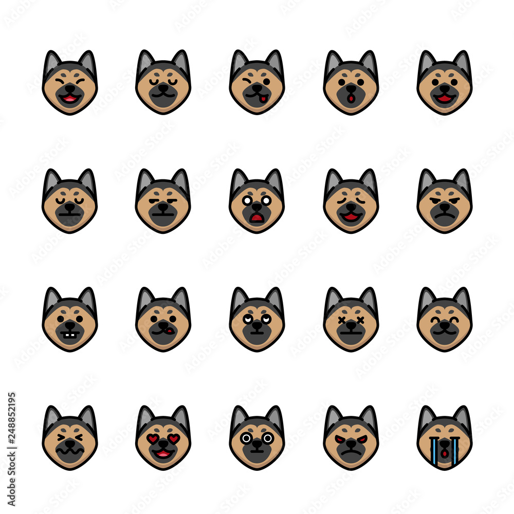 Color line icon set of German Shepherd Dog Emoji Emoticon.