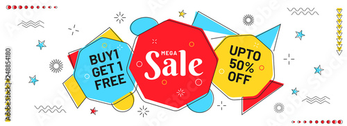 Flat style mega sale header or banner design decorated with abstract elements.