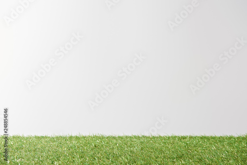 fresh bright green grass on white background with copy space