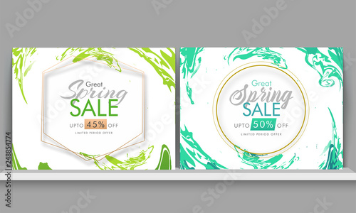 Spring sale advertising poster design in two color option.