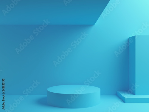 abstract blue color geometric shape background, modern minimalist mockup for podium display or showcase.