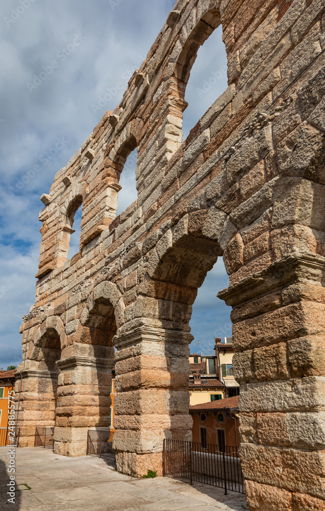 Wall of the ancient amphitheater Verona Arena, Italy
