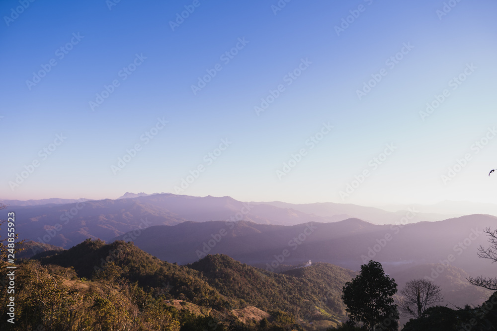 Mountain and sky views in the morning Mountain and sky views in the morning