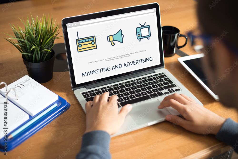 MARKETING AND ADVERTISING CONCEPT ON SCREEN MARKETING AND ADVERTISING CONCEPT ON SCREEN