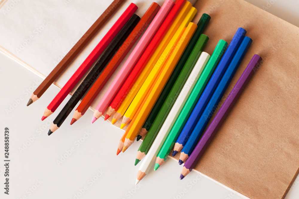 Multi-colored crayons. Creativity. Hobby. Drawing. Art. Multi-colored crayons. Creativity. Hobby. Drawing. Art.