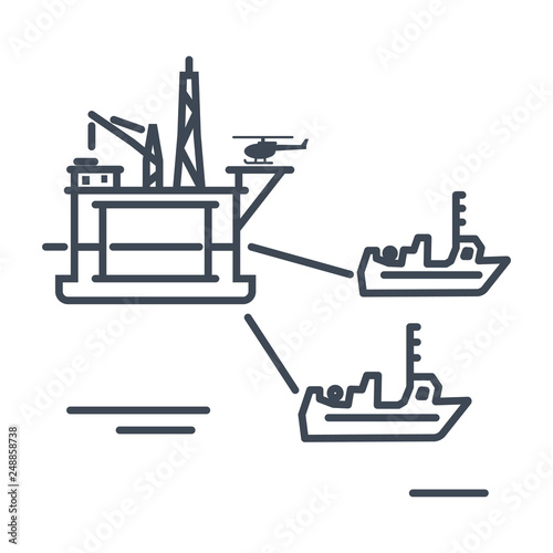 thin line icon towing gas and oil rig platform, tugboat