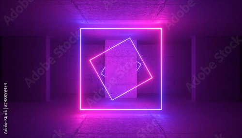 Fototapeta Naklejka Na Ścianę i Meble -  3d rendering, neon light, abstract ultraviolet background, glowing round lines, fashion stage, vibrant colors, empty room, tunnel, corridor, night club interior