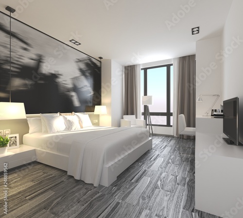 3d render luxury hotel bedroom