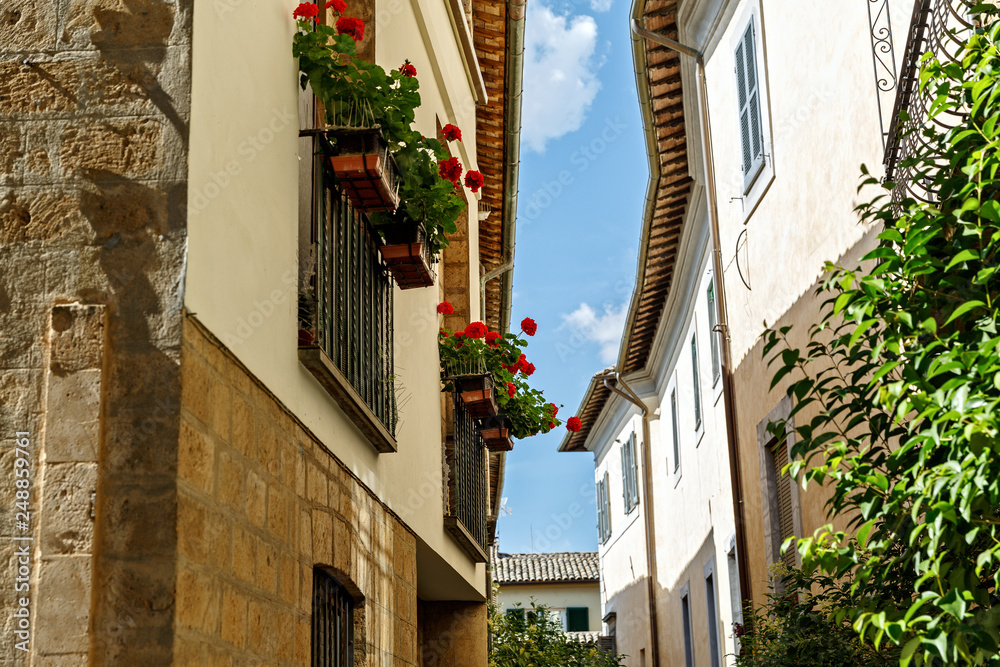 Fototapeta premium Beautiful view ancient buildings near the Cathedral of Orvieto (Duomo di Orvieto), Umbria, Italy